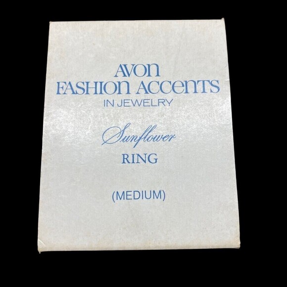 Vtg 1974 Avon Ring Sunflower Faux Brown Topaz Goldtone Sun Flower w Box Medium - Picture 7 of 8